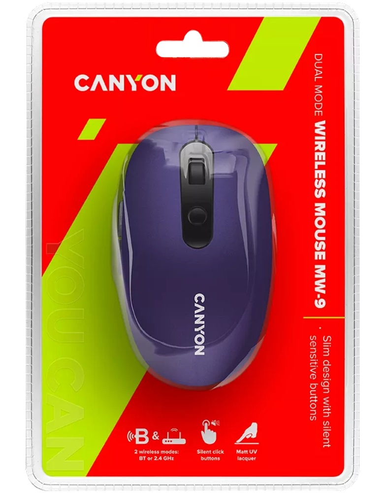 Canyon MW-9 optikai Bluetooth / vezeték nélküli egér lila-fekete
