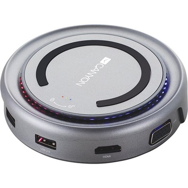 Canyon Multiport Docking Station with 5 port, with wireless charger 10W, 2*Type C+1*HDMI+1*VGA+1*USB3.0+1*USB2.0. Input