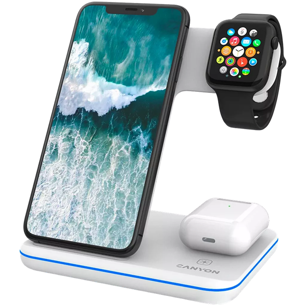 Canyon WS-303 3-in-1 15W univerzális vezeték nélküli töltő adapter fehér (Qi)
