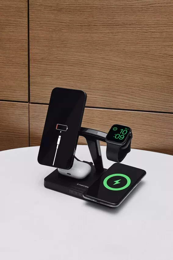 Canyon WS-404 4-in-1 15W univerzális vezeték nélküli töltő adapter fekete (Qi)