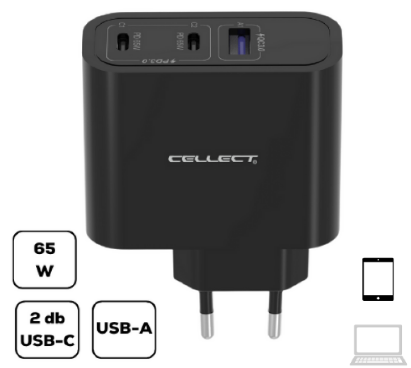 Cellect MTCB-PD65W-BK 65W fekete hálózati gyorstöltő adapter