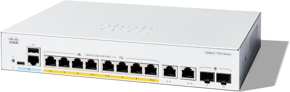 Cisco Catalyst C1300-8FP-2G 8x GbE PoE+ LAN 2x SFP/RJ45 Combo port L3 menedzselhető PoE switch