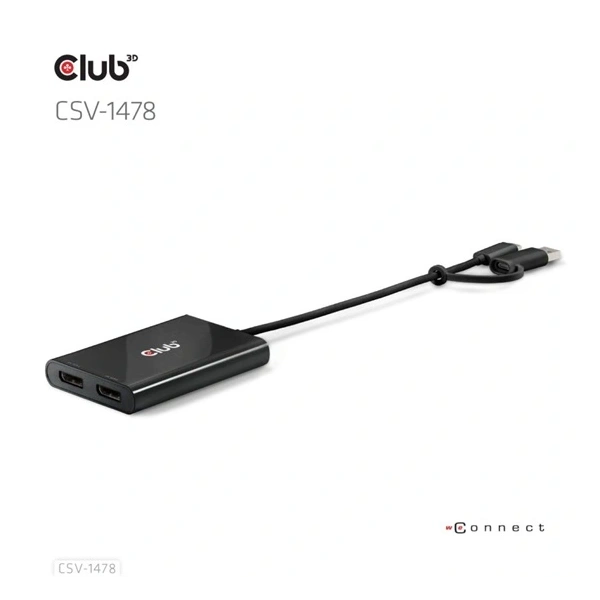 Club3D CSV-1478 USB Type-C/USB Type-A - 2x DisplayPort(4K60Hz) adapter