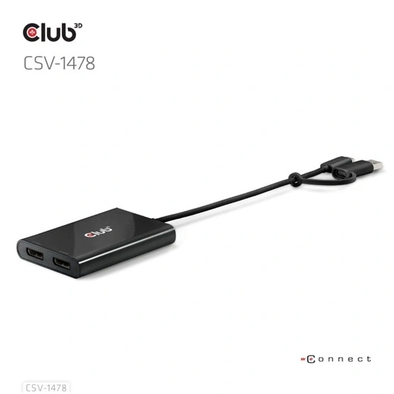 Club3D CSV-1478 USB Type-C/USB Type-A - 2x DisplayPort(4K60Hz) adapter