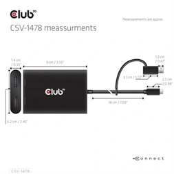 Club3D CSV-1478 USB Type-C/USB Type-A - 2x DisplayPort(4K60Hz) adapter
