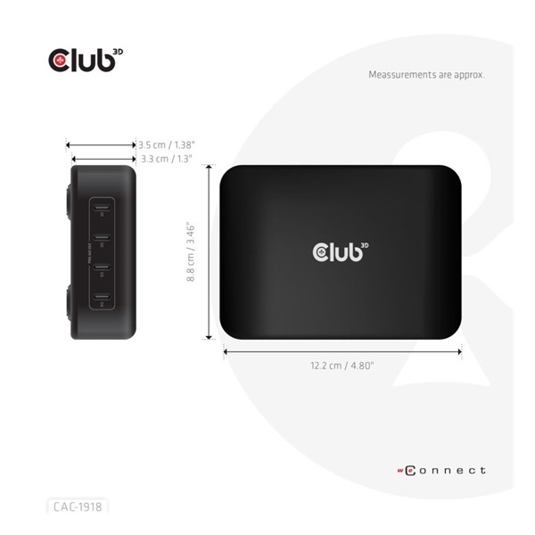 Club3D Travel Charger 240 Watt 4-portos USB Type-C hálózati töltő