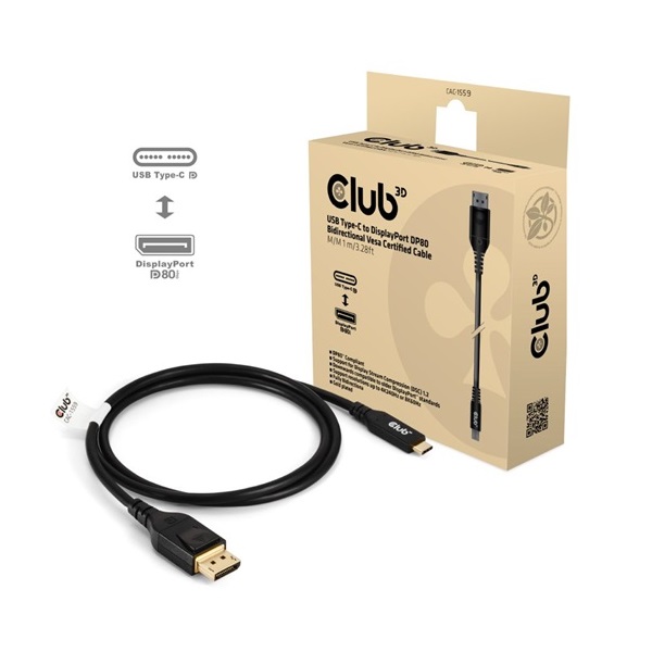 Club 3D CAC-1559 1m fekete USB-C - DisplayPort 2.1 kábel