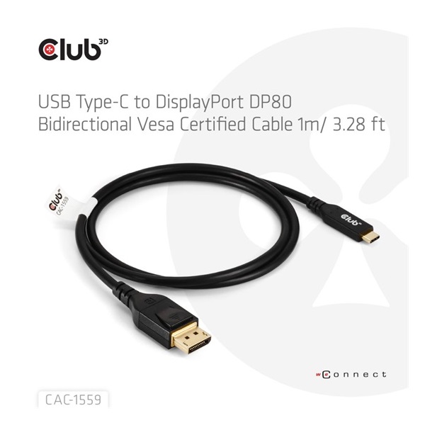 Club 3D CAC-1559 1m fekete USB-C - DisplayPort 2.1 kábel
