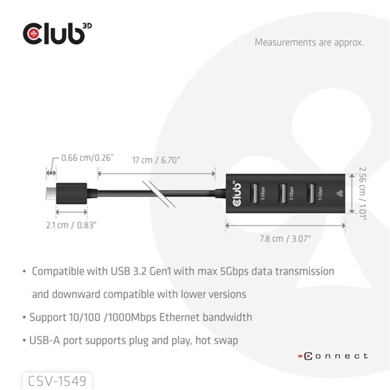 Club 3D CSV-1549 1Gb/s USB-C RJ45 hálózati adapter