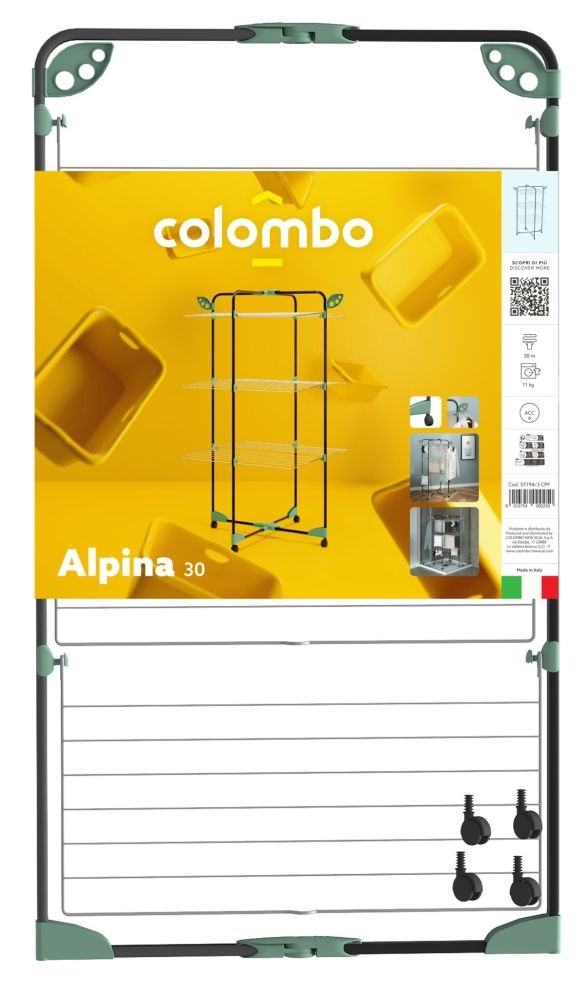 Colombo ALPINA 30m három szintes összecsukható ruhaszárító torony, gurulós ST194/CF (Újszerű)