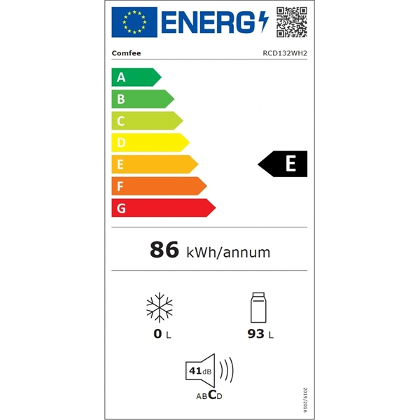 Comfee RCD132WH2 egyajtós, Hűtő:93L, hűtőszekrény
