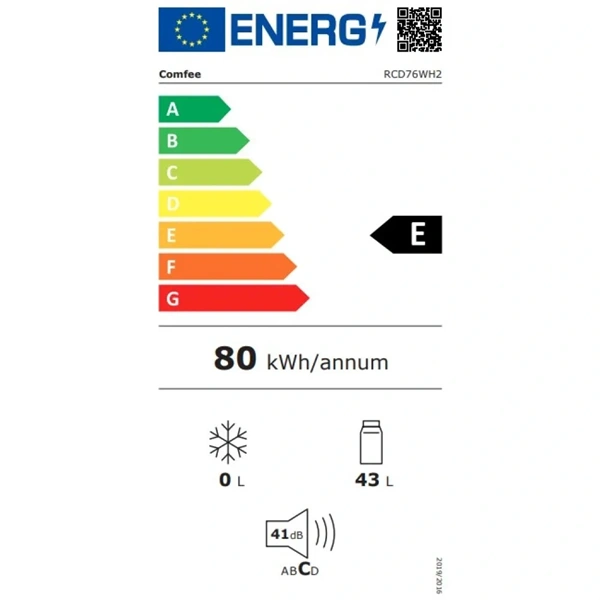 Comfee RCD76WH2 fehér, egyajtós, Hűtő:43L, hűtőszekrény (Újszerű)