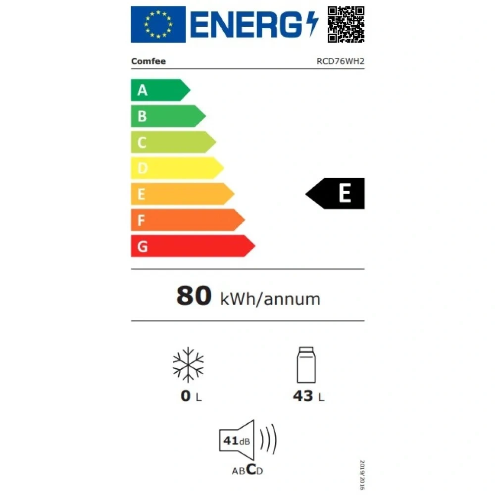 Comfee RCD76WH2 fehér, egyajtós, Hűtő:43L, hűtőszekrény (Újszerű)
