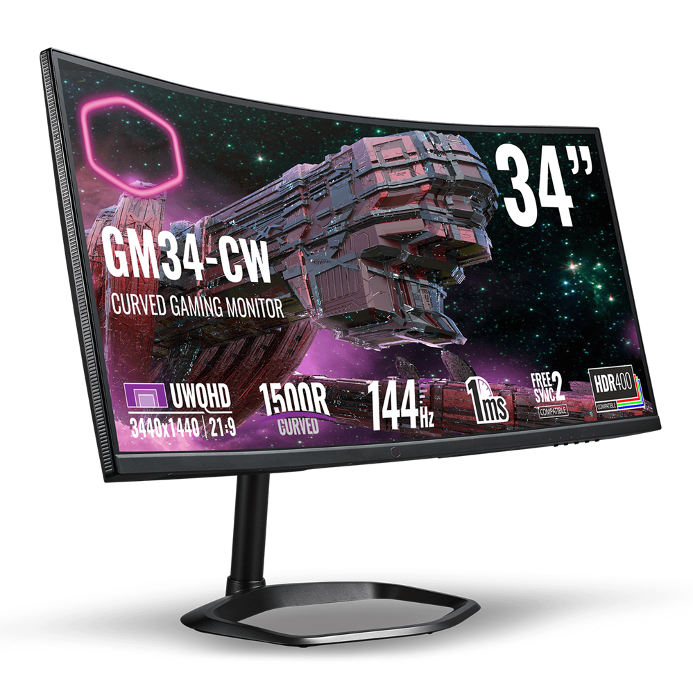 Cooler Master 34" GM34-CW  UWQHD VA 144Hz HDMI/DP fekete ívelt gamer LED monitor