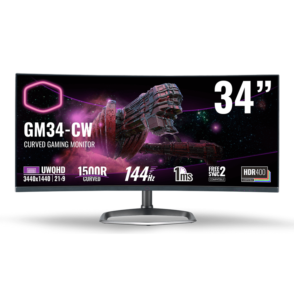Cooler Master 34" GM34-CW  UWQHD VA 144Hz HDMI/DP fekete ívelt gamer LED monitor