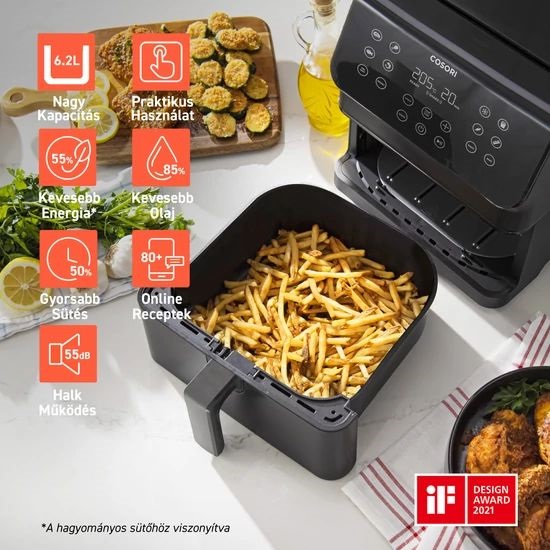 Cosori CAF-P651-KEUR Premium II fekete 6,2 L forrólevegős sütő