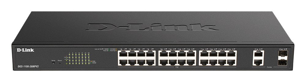 D-Link DGS-1100-26MPV2/E 24port GbE LAN 2x GbE RJ45/SFP Combo port PoE Smart switch