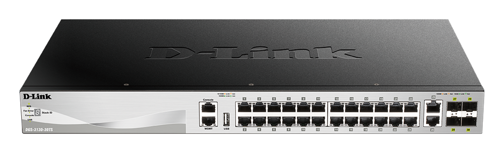D-Link DGS-3130-30TS/E 24xGbE LAN 2x10GbE LAN 4xSFP+ port L3 menedzselhető switch