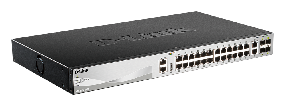 D-Link DGS-3130-30TS/E 24xGbE LAN 2x10GbE LAN 4xSFP+ port L3 menedzselhető switch