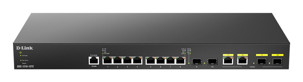 D-Link DXS-1210-12ST/E 8x10GbE LAN 2xSFP+ 2x10GbE SFP+/10G Base-T combo port L2 smart menedzselhető switch