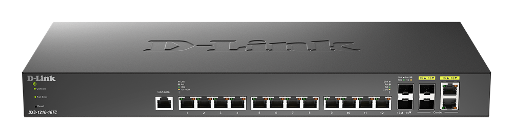 D-Link DXS-1210-16ST/E 12x10GbE LAN 2xSFP+ 2x10GbE SFP+/10G Base-T combo port L2 smart menedzselhető switch