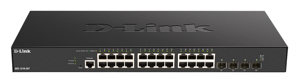 D-Link DXS-1210-28T 24x10GbE LAN 4x25G SFP28 port L2 smart menedzselhető switch