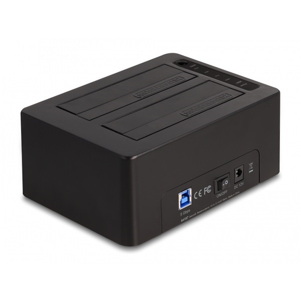 Delock 64187 USB 3.0 Dual Docking Station 2x SATA HDD/SSD klónozás és törlés funkció