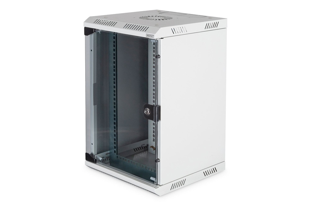 DIGITUS 10"/19" 5/10U Kombinált 350/483mm mély üvegajtós szürke fali rack szekrény