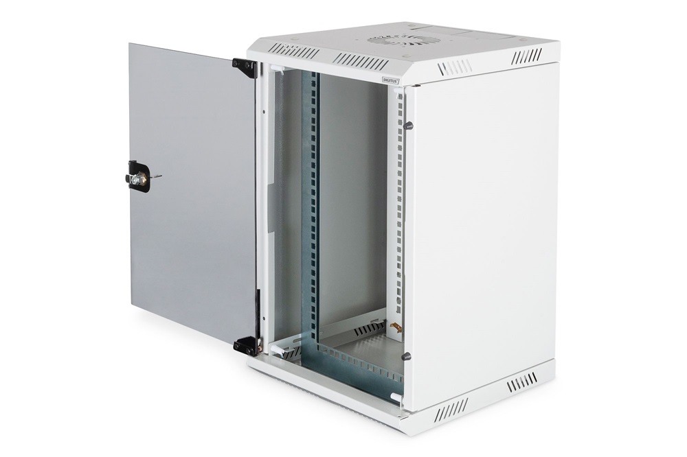 DIGITUS 10"/19" 5/10U Kombinált 350/483mm mély üvegajtós szürke fali rack szekrény