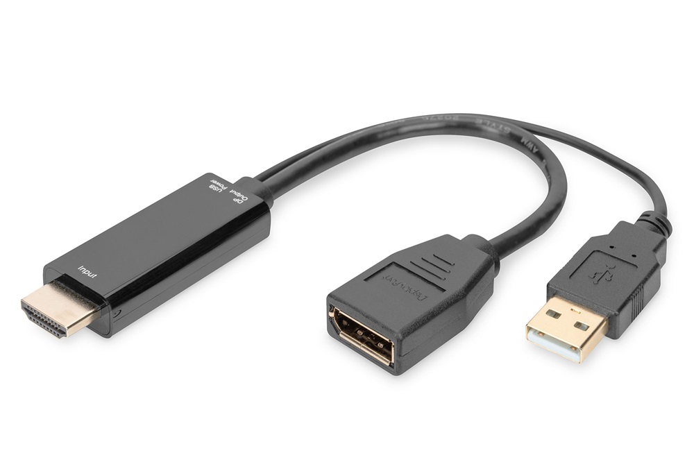 DIGITUS 1920 x 1080 4K 3D 30Hz USB-A - HDMI 1.4 -  1.2 DisplayPort kábel 0,2m