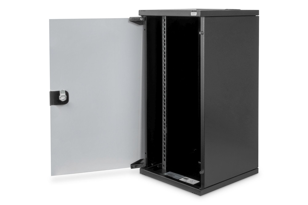 DIGITUS 19" 12U 592x312x300mm üvegajtós fekete fali rack szekrény