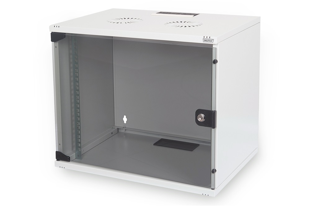 DIGITUS 19" 7U 370x540x400mm lapraszerelt üvegajtós szürke fali rack szekrény