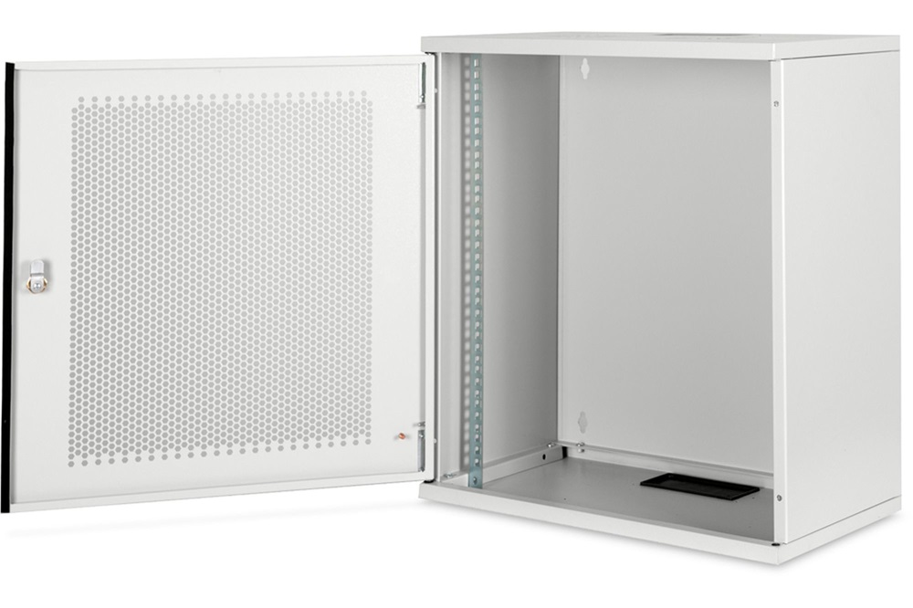 DIGITUS 19" 12U 595x540x400mm lapraszerelt perforált ajtós szürke fali rack szekrény