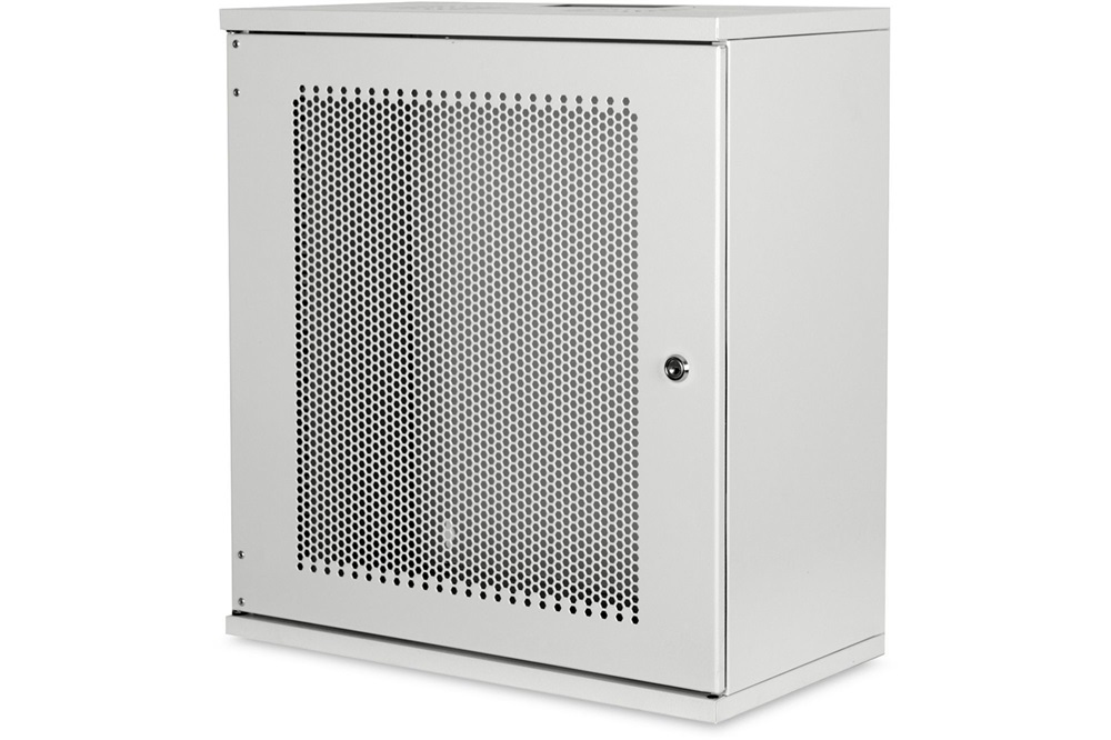 DIGITUS 19" 12U 595x540x400mm lapraszerelt perforált ajtós szürke fali rack szekrény
