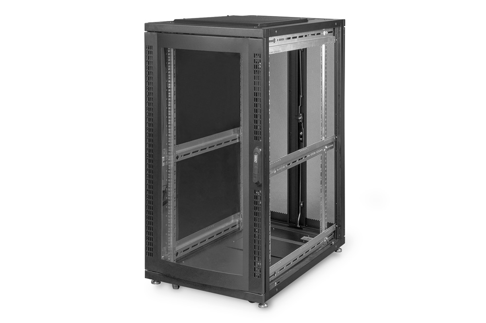 DIGITUS Server Rack Unique 19" 26U 1340x600x1000mm plexi üveg ajtós fekete álló szerver rack szekrény