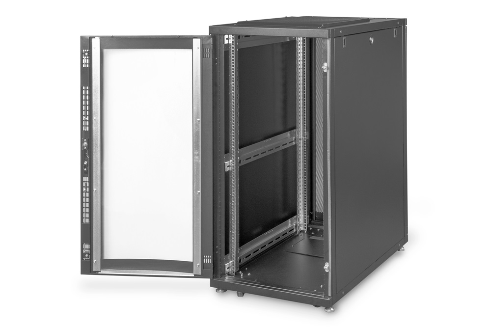 DIGITUS Server Rack Unique 19" 26U 1340x600x1000mm plexi üveg ajtós fekete álló szerver rack szekrény