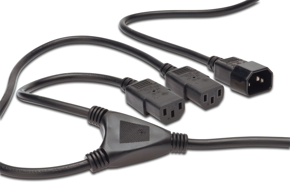 DIGITUS 250V 10A 2x IEC C13 csatlakozó IEC C14 dugó 1,8,m Y tápkábel