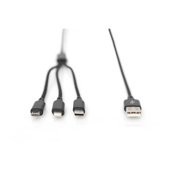 DIGITUS 3 az 1-ben USB type A - micro USB - USB type-C - Lightning töltőkábel 1m