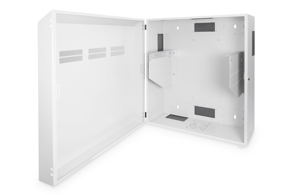 DIGITUS 19" 6U 800x640x309mm slim függőleges rögzítésű szürke fali rack szekrény
