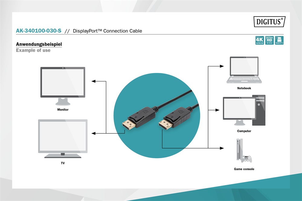 DIGITUS AK-340100-030-S 4K Display port 3m kábel