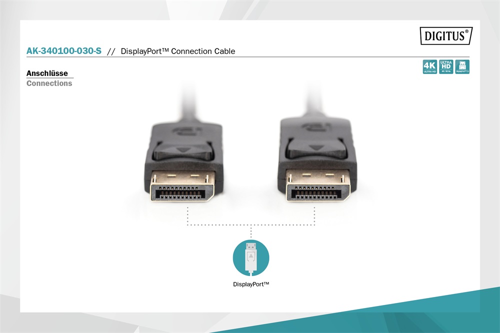 DIGITUS AK-340100-030-S 4K Display port 3m kábel