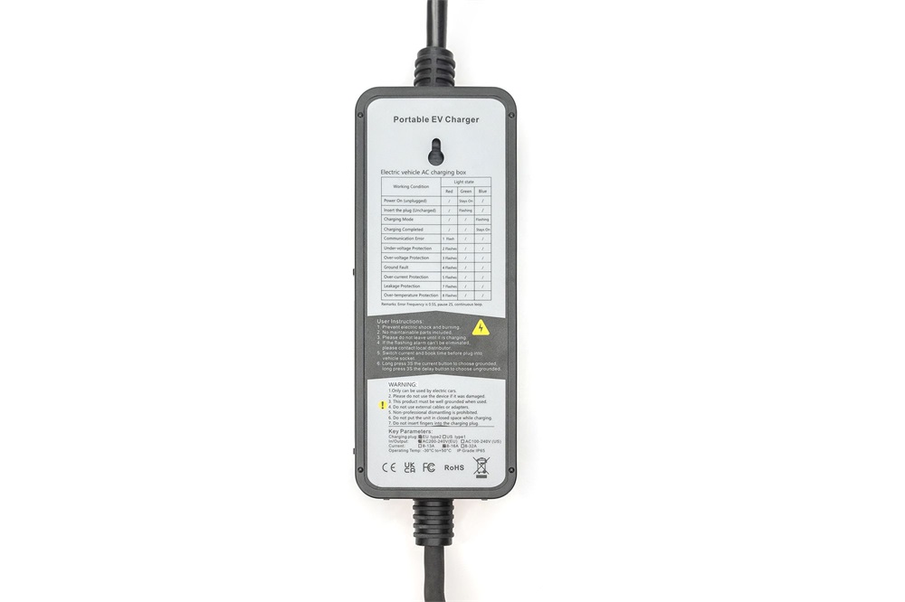DIGITUS Állítható teljesítményü háztartási 230V 16A Type F 7/4 Type 2 Elektromos autó töltőkábel 10m