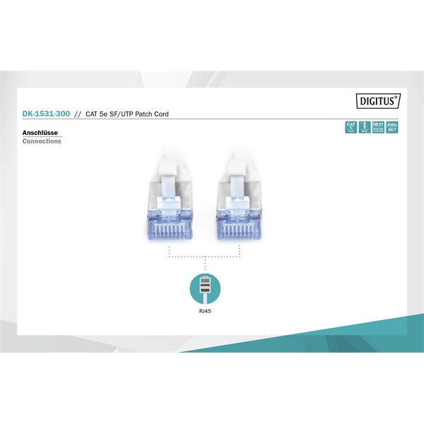 DIGITUS Cat.5e SF/UTP PVC 1m szürke patch kábel