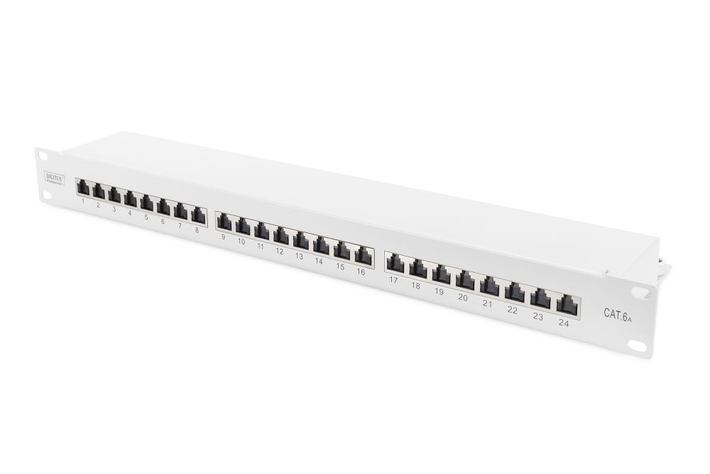 DIGITUS CAT6A 24port 19" 1U kompakt szürke árnyékolt Patch Panel