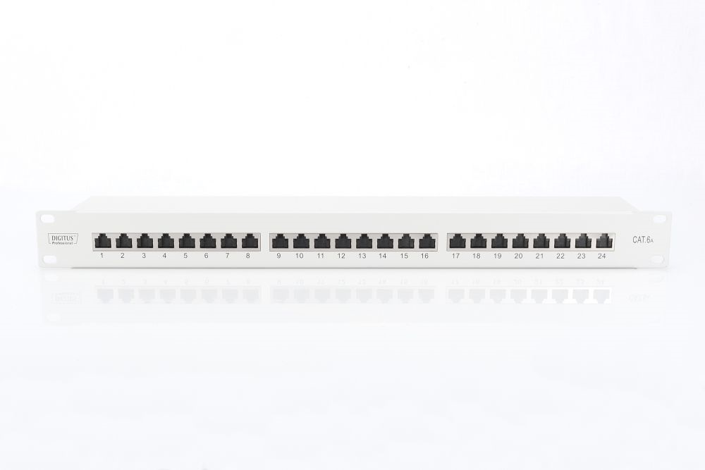 DIGITUS CAT6A 24port 19" 1U kompakt szürke árnyékolt Patch Panel
