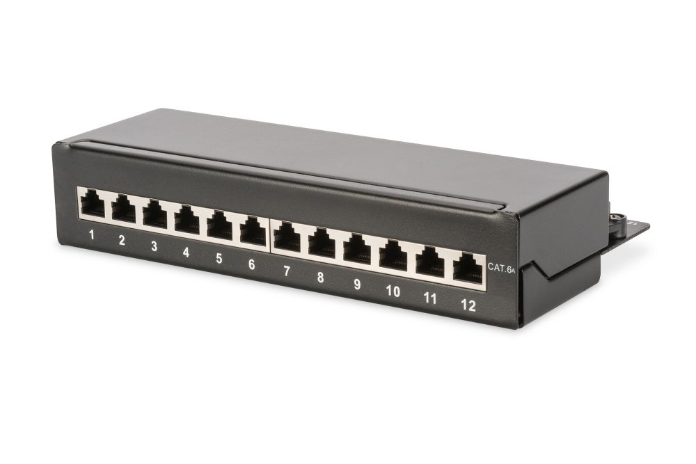 DIGITUS CAT6A HD 12port asztali fekete árnyékolt patch panel