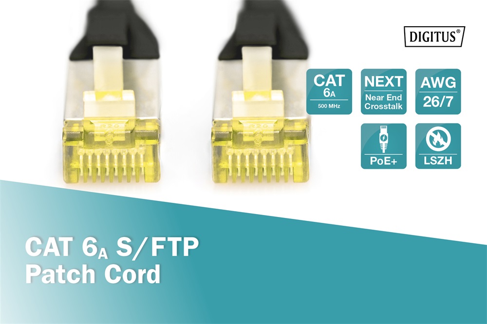 DIGITUS Cat.6A S/FTP LSZH 1m fekete patch kábel