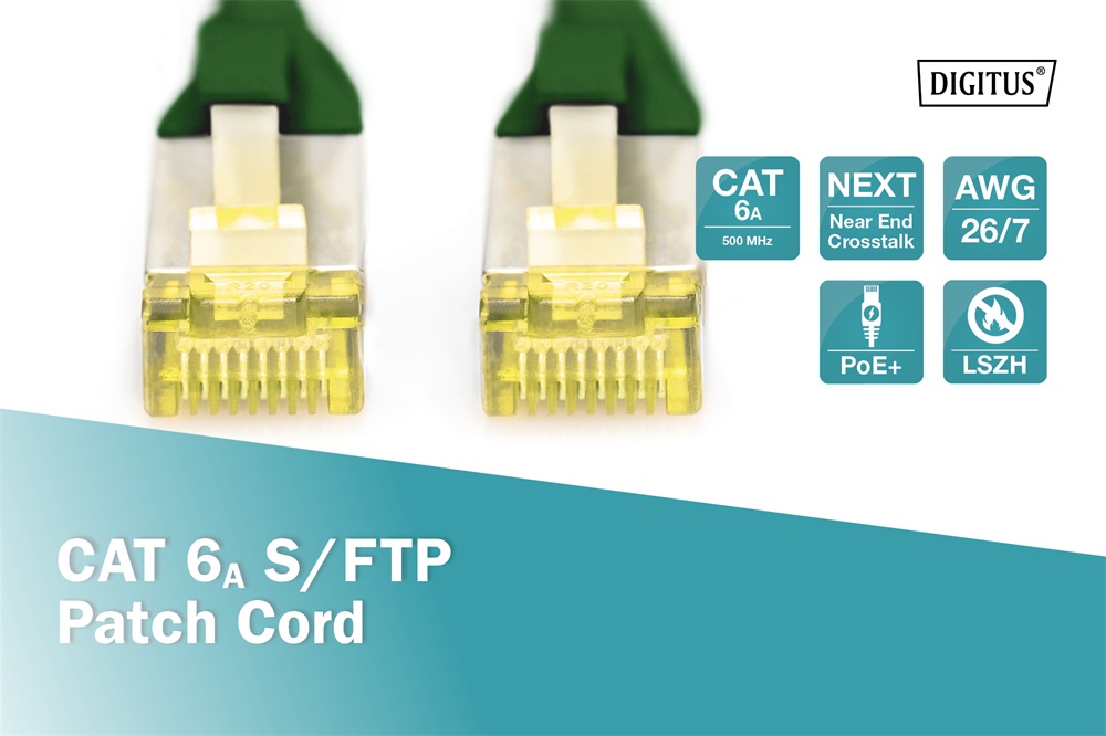 DIGITUS Cat.6A S/FTP LSZH 1m zöld patch kábel