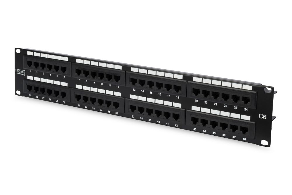 DIGITUS CAT6 48port 19" 2U kompakt fekete árnyékolatlan Patch Panel