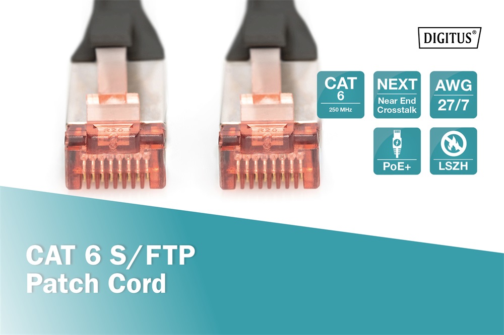 DIGITUS Cat.6 S/FTP LSZH 0,25m fekete patch kábel